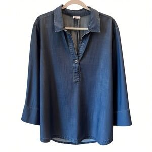 Chicos Denim Popover Tunic Top Blue Size 4 (20) Blouse Capsule Business Casual